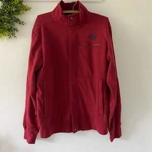 The north face soft fabric jacket, size M, red, zip up, mens